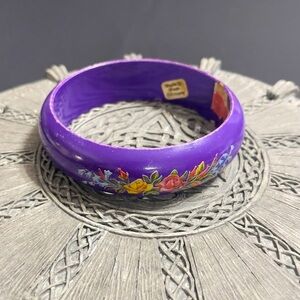 Vintage 1980s floral German style Purple colorful chunky bangle bracelet